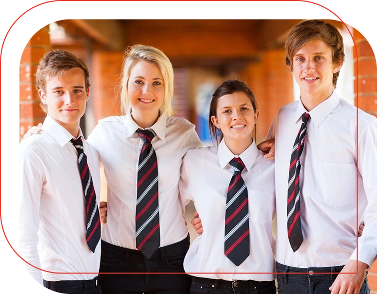 Happy high school students in uniform.